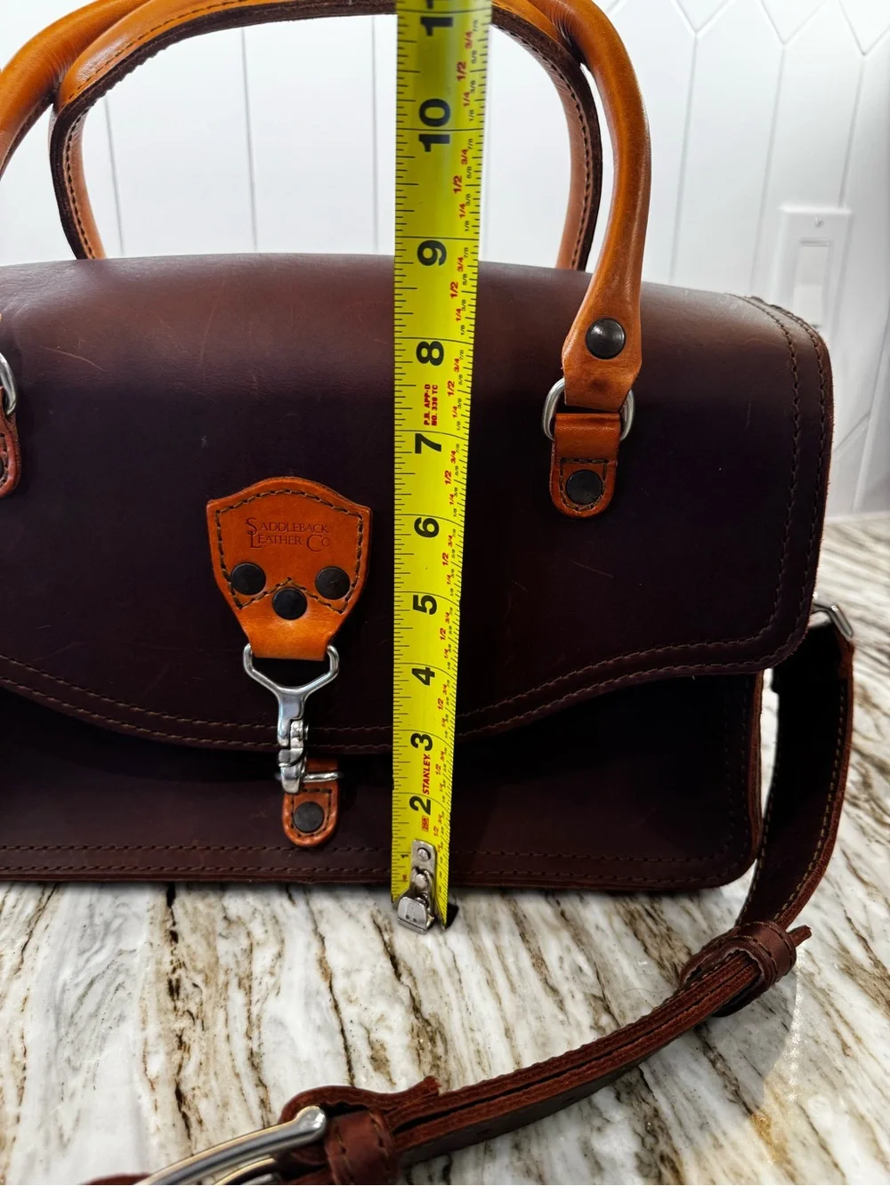 Saddleback Leather Satchel Bag - chestnut Brown with Tan Handles
